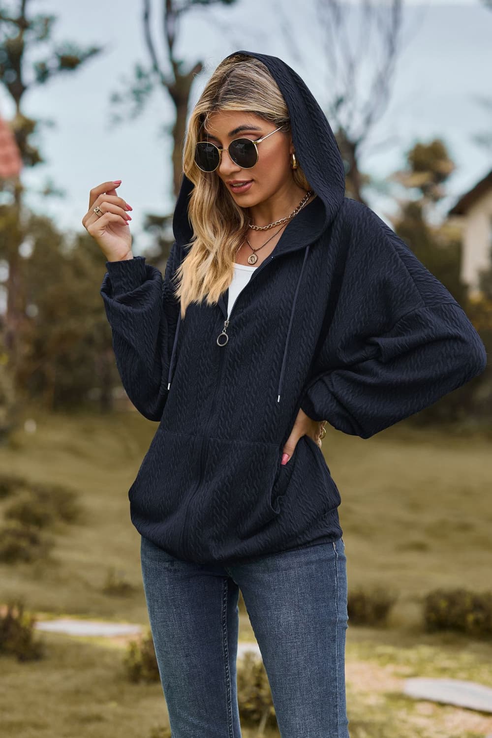 Outer Adventure Full Size Cable-Knit Long Sleeve Hooded Jacket