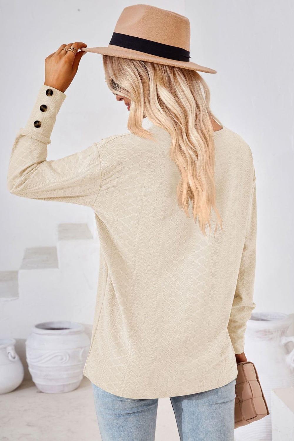 Full Size V-Neck Long Sleeve Blouse