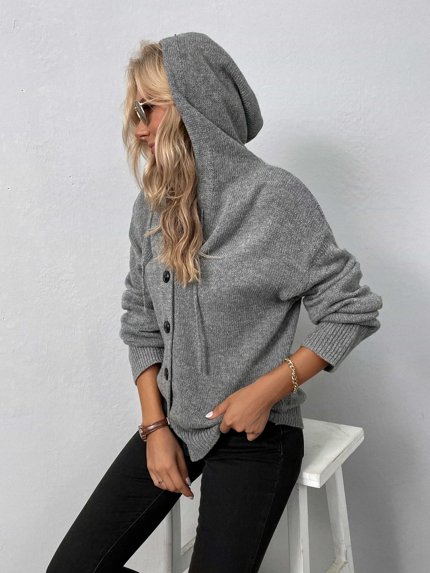 TrendiStyles Button-Down Long Sleeve Hooded Sweater 🦋