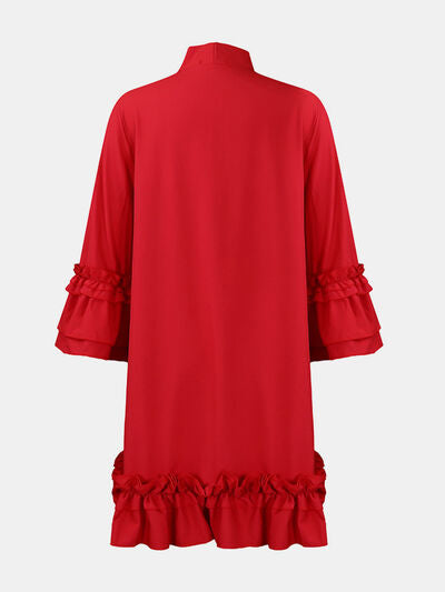 Frill Tie Neck Three-Quarter Sleeve Dress