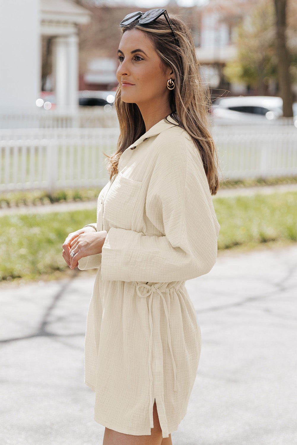 SOChic Button-Up Long Sleeve Collared Neck Mini Dress