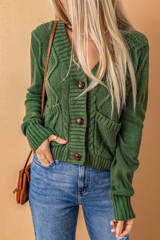 Women's Mixed Knit Button Down Cardigan with Pockets