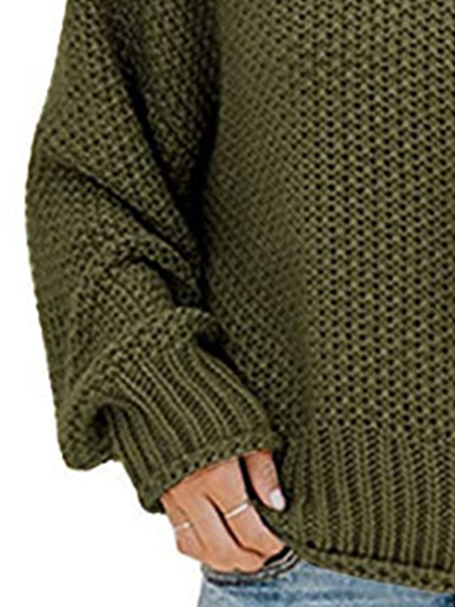 Moderate Stretch Turtleneck Dropped Shoulder Sweater