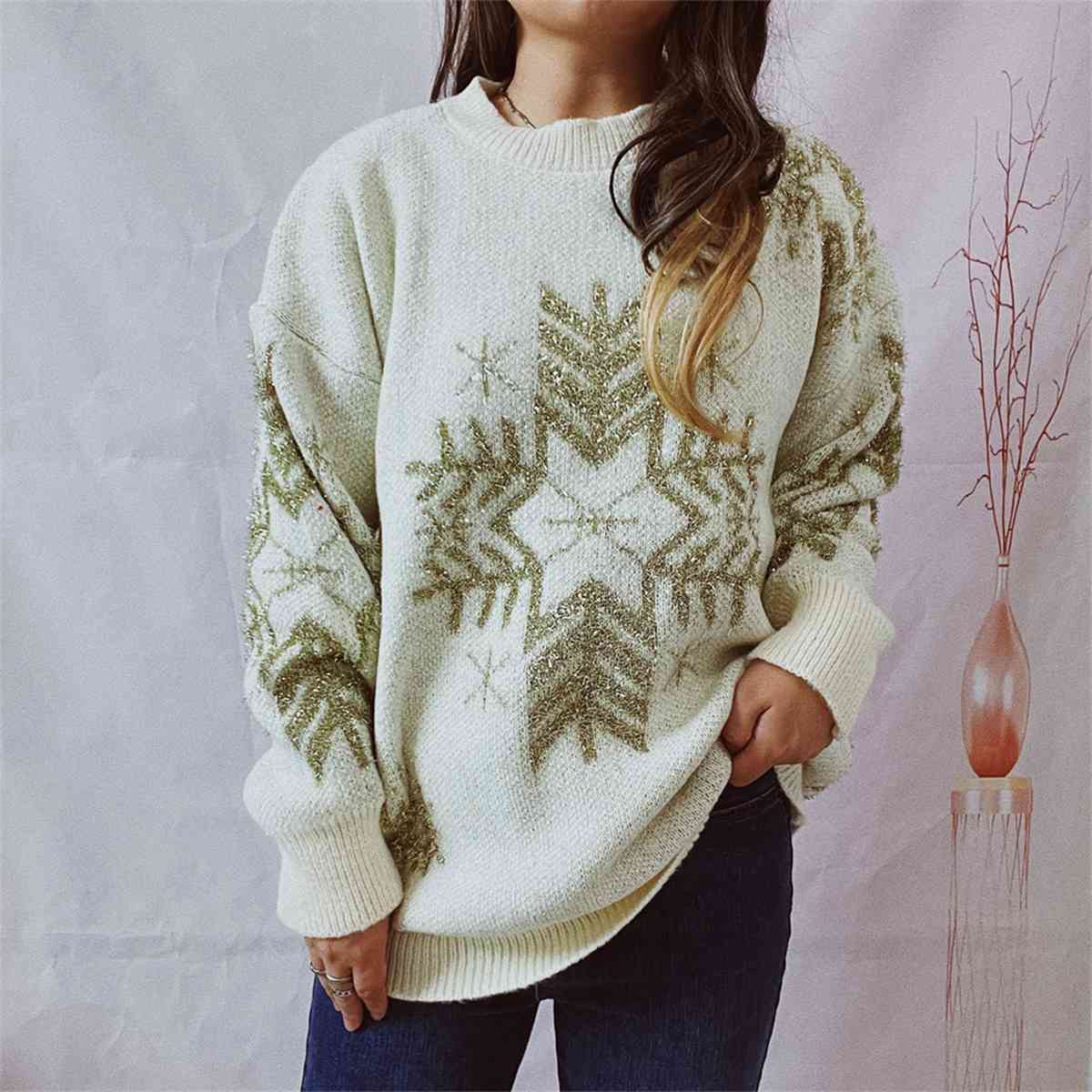 CHRISTMAS Snowflake Pattern Long Sleeve Sweater