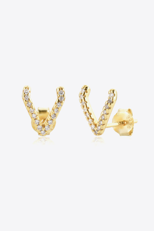 Ariel&Emaline Zircon Letter V Stud Earrings