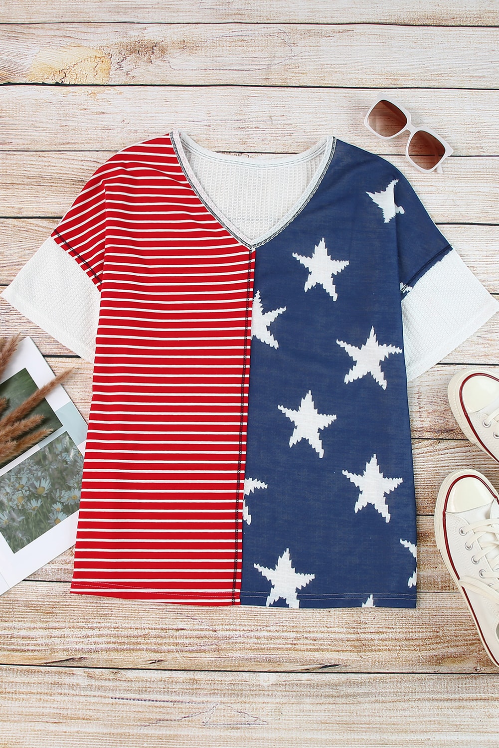 Women's Star and Stripe V-Neck Top