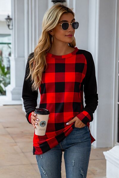 Women's Jasira Plaid Round Neck Long Sleeve T-Shirt