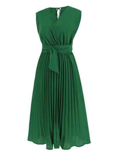 Tied Surplice Pleated Tank Dress