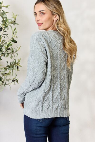 BiBi Cable Knit Round Neck Dust Sage Green Sweater