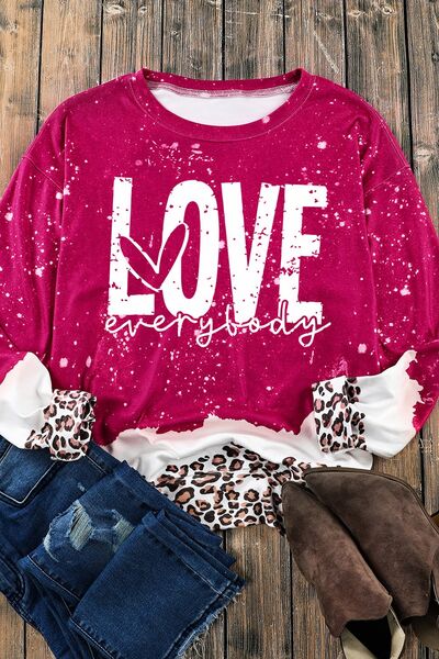 VALENTINE SEASONAL LOVE EVERYBODY Leopard Round Neck Sweatshirt