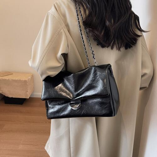 Your Treasures Black Textured PU Leather Shoulder Bag