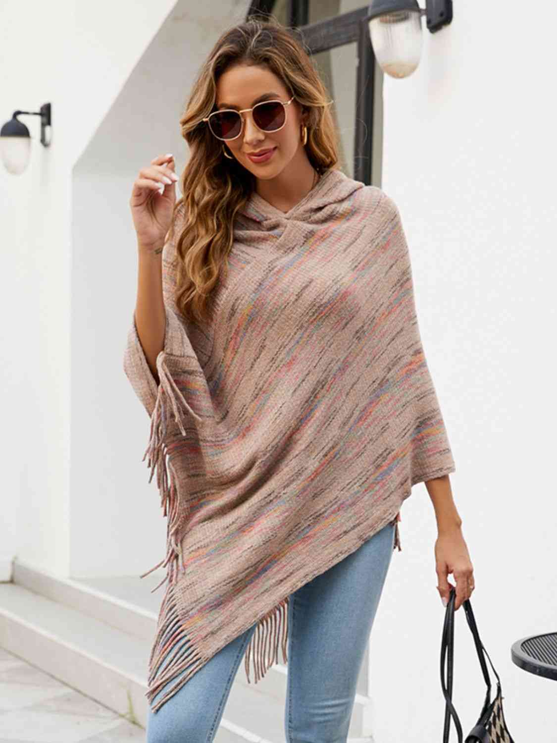 Beauty Bea One Size Fringe Hem Hooded Poncho