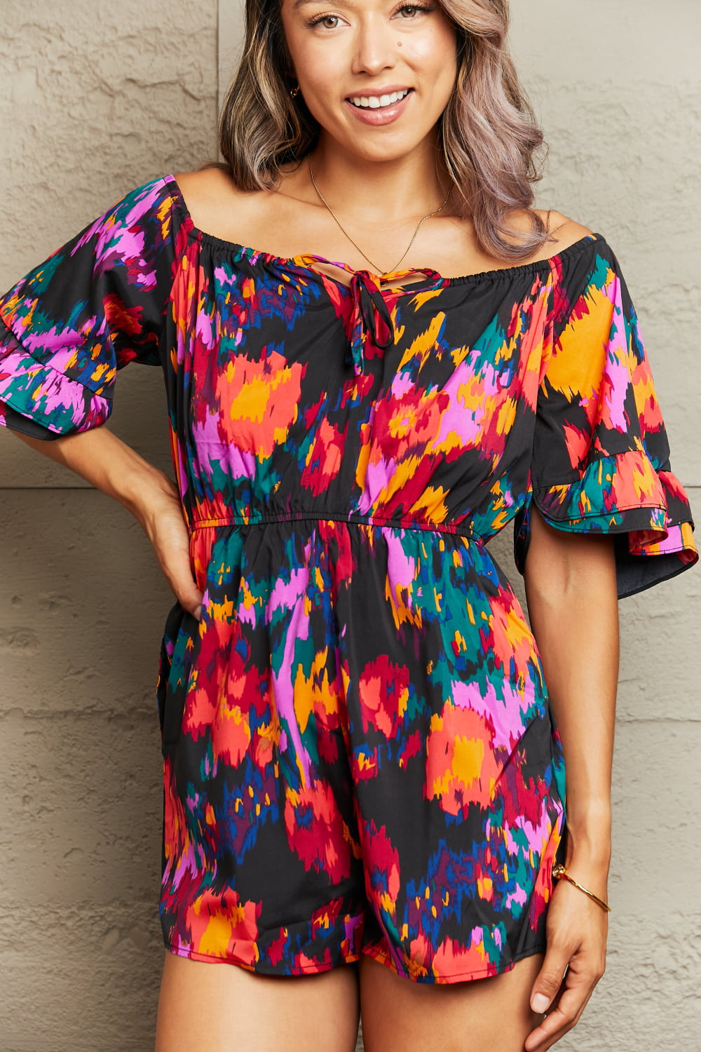 Pretty Mix Printed Tied Flounce Sleeve Romper