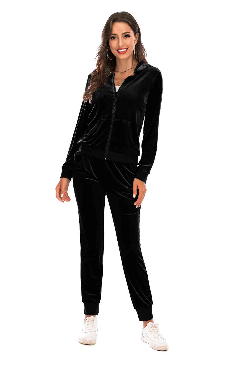 Full Size Zip-Up Hooded Jacket and Pants Set