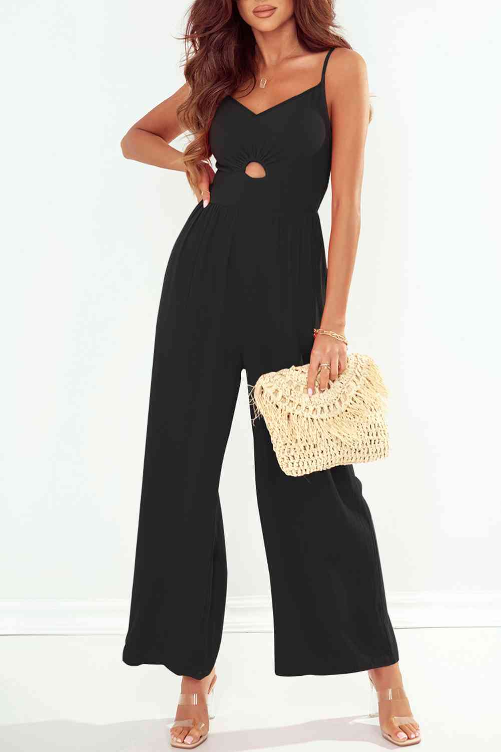 BeautifyJumpers Smocked Spaghetti Strap Wide Leg Jumpsuit