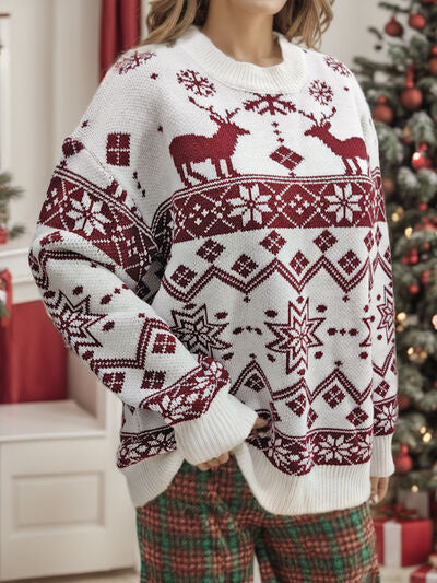 SEASONAL THEMED Snowflake Contrast Round Neck Long Sleeve Sweater