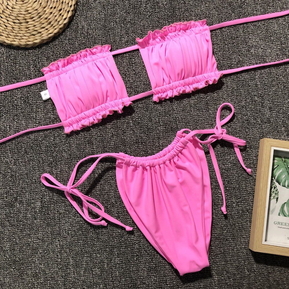 BEACHIN' Frill Trim Ruched Bikini Set