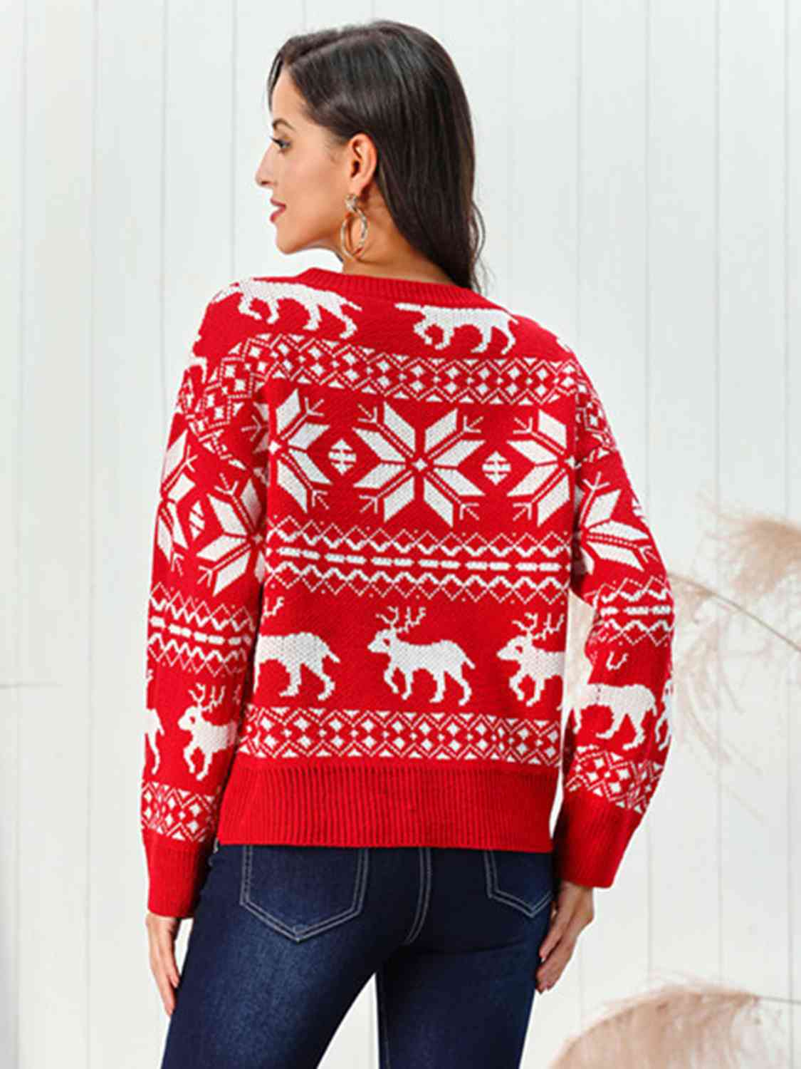 KnittedEmporium Christmas Reindeer & Snowflake Round Neck Sweater