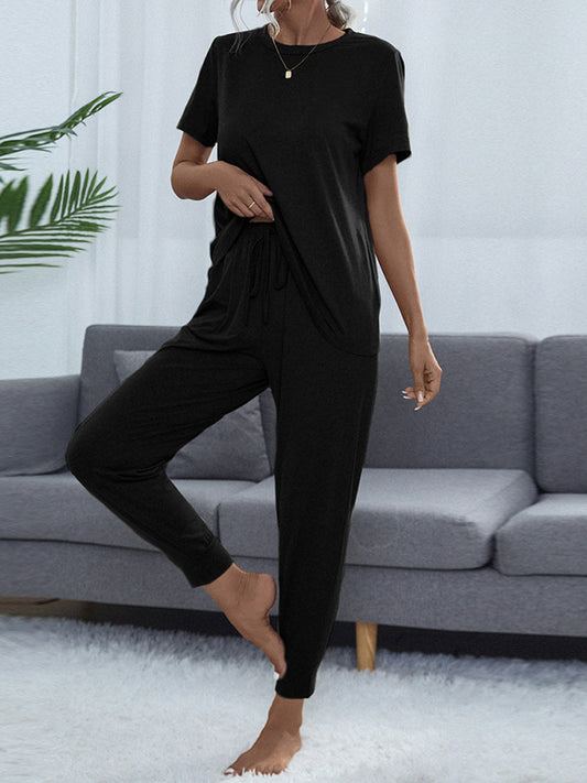 Full Size Round Neck Short Sleeve Top and Pants Set