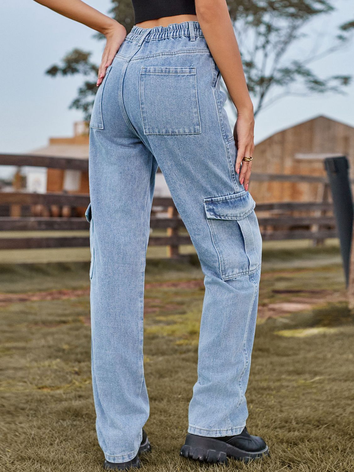 SassyDenim Full Size High Waist Cargo Jeans