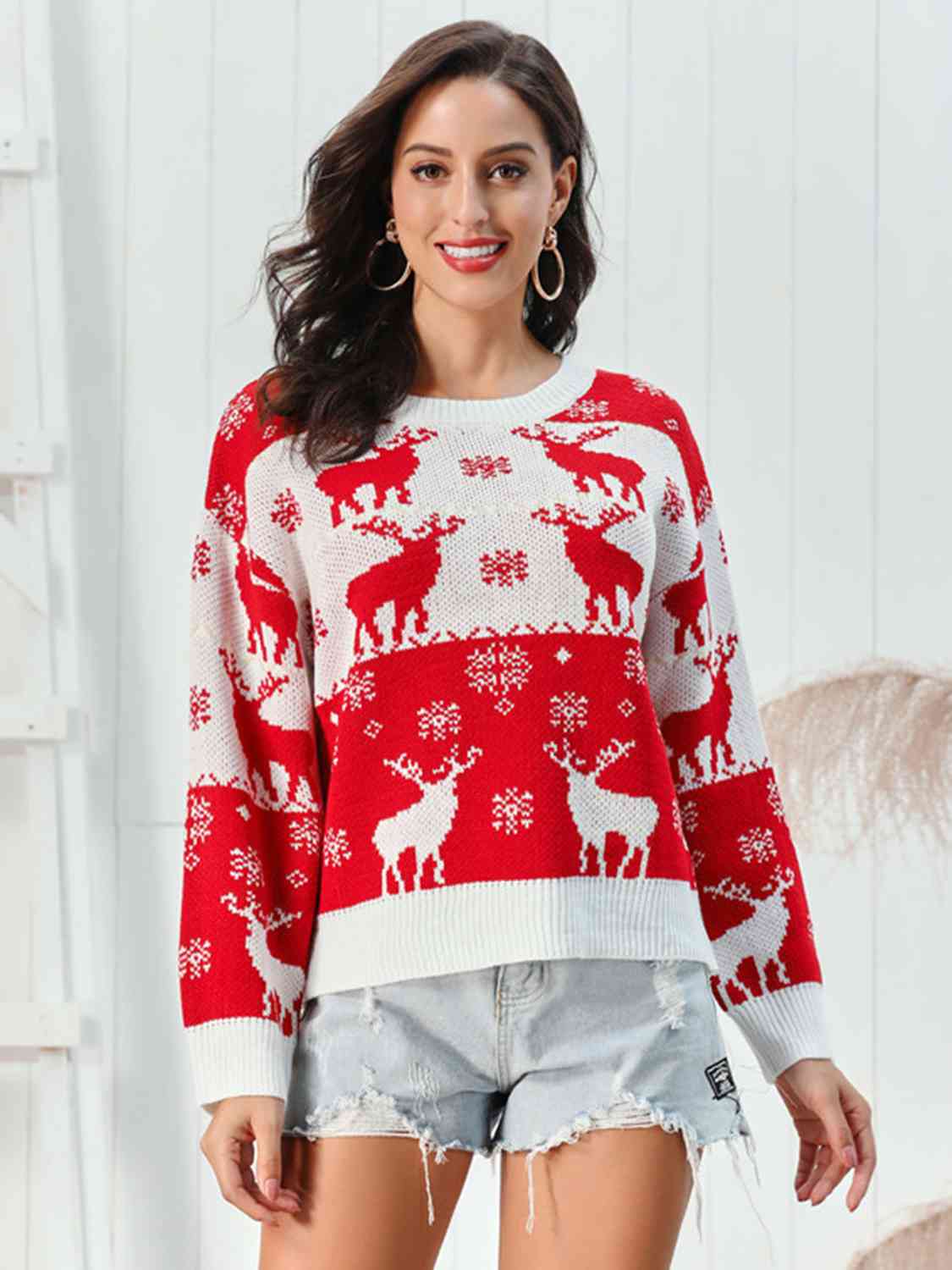 Christmas Reindeer Round Neck Sweater