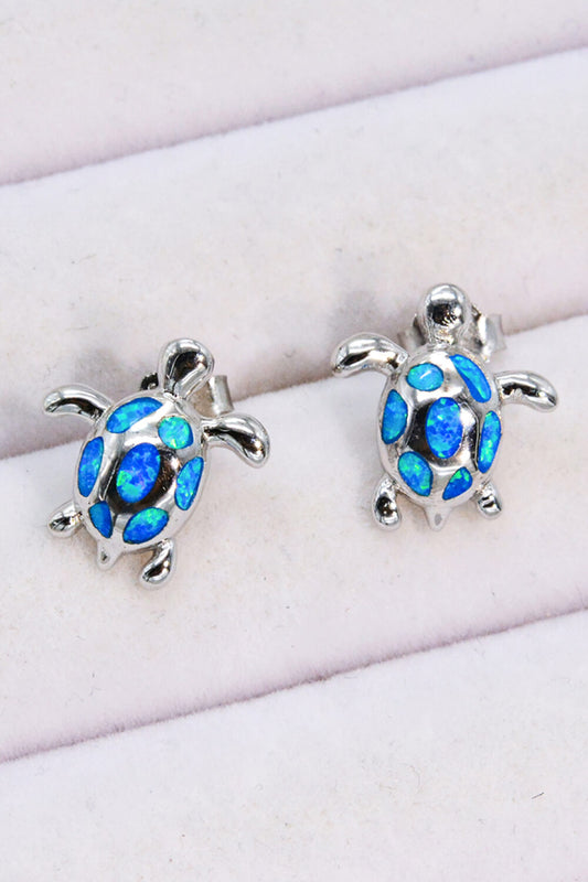Opal Turtle Platinum-Plated Stud Earrings in Blue
