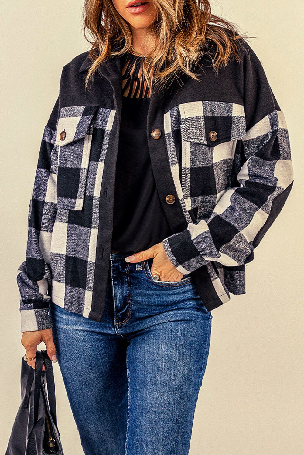 Full Size Plaid Button-Up Shirt Jacket with Pockets