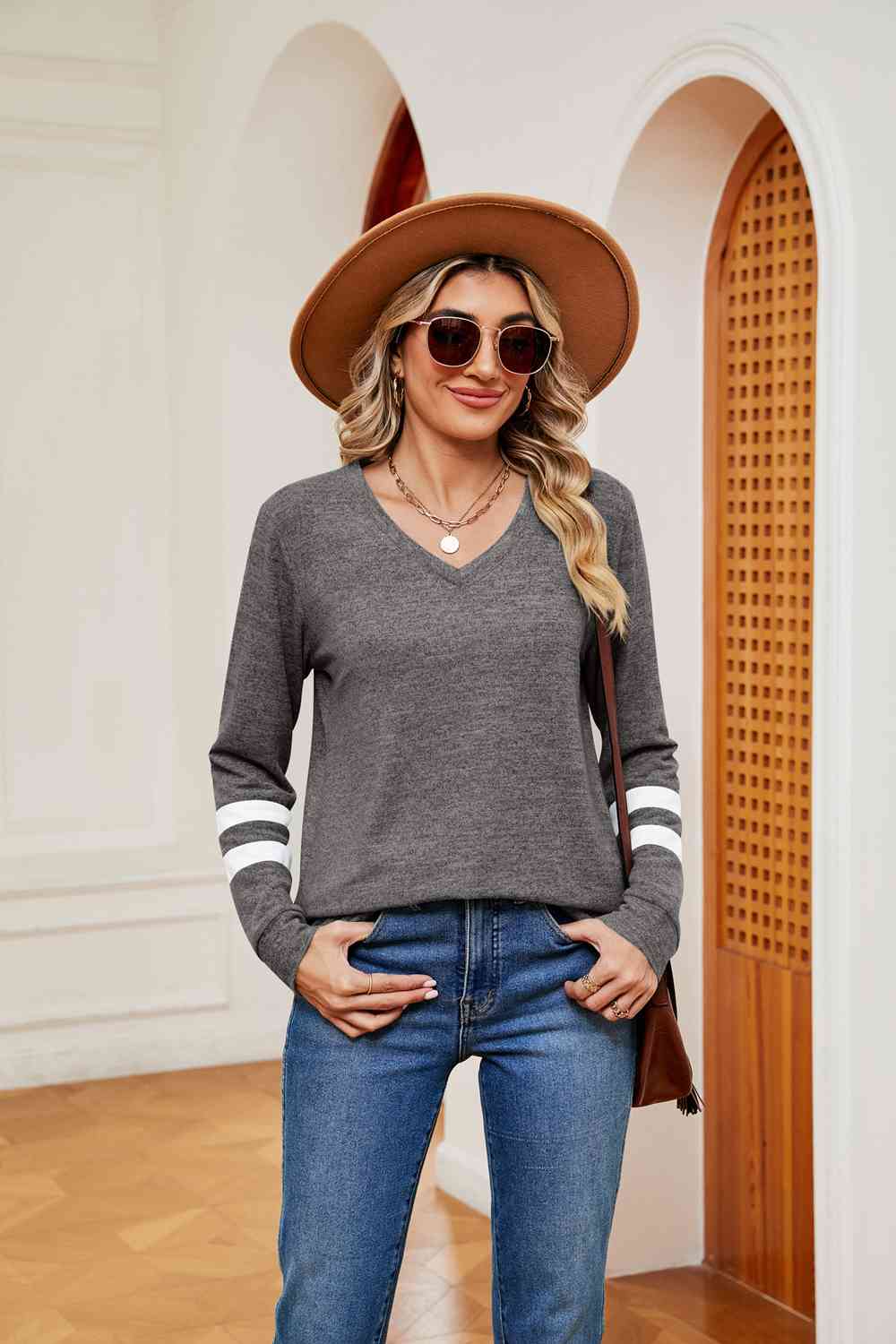 Full Size V-Neck Long Sleeve T-Shirt