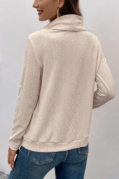 Beige Tied Mock Neck Long Sleeve Knit Top