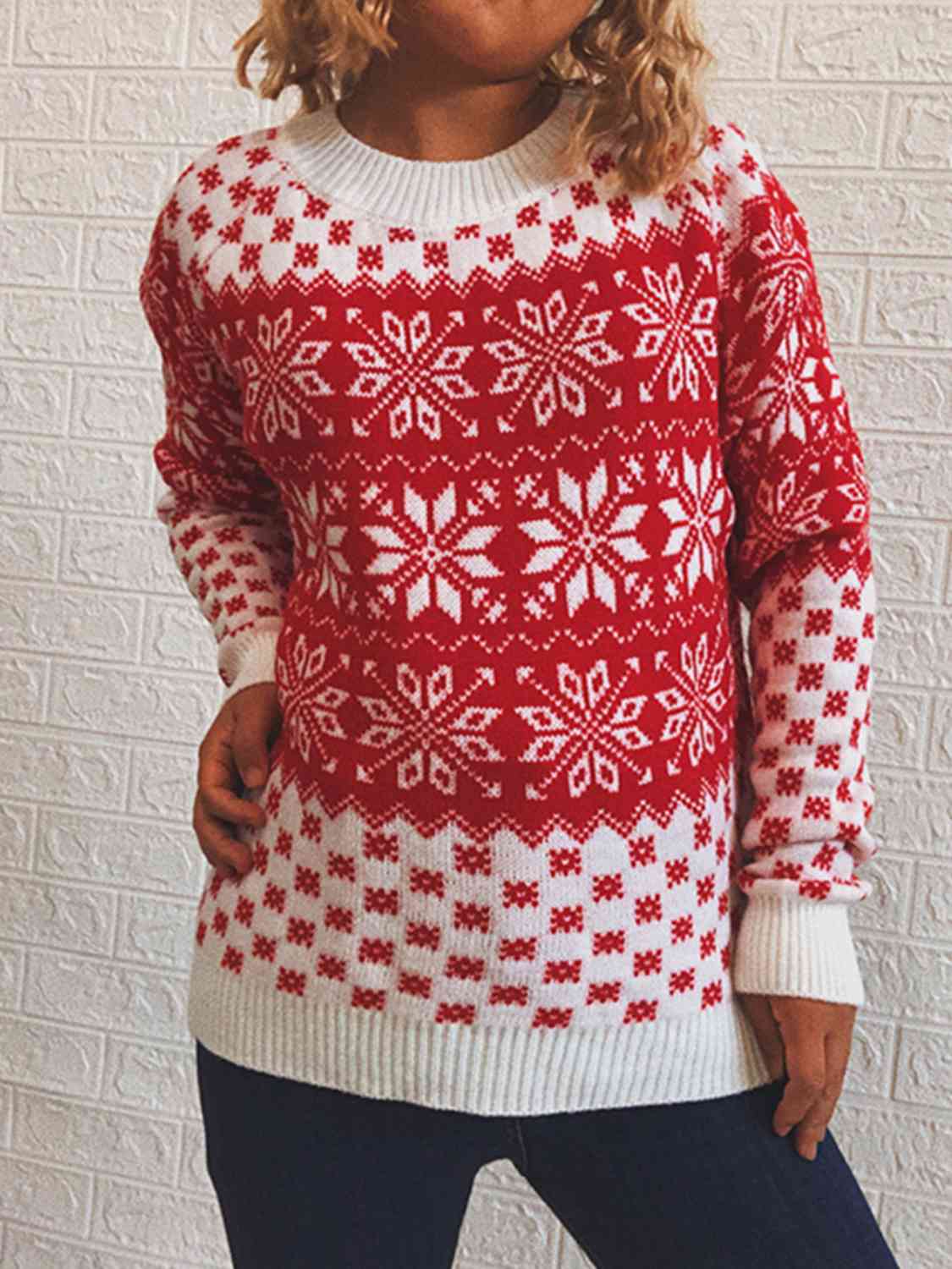 CHRISTMAS Snowflake Pattern Long Sleeve Sweater