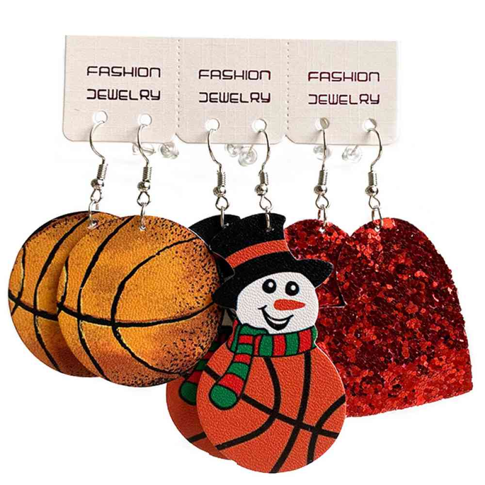 Christmas Snowman, Ball, and Heart Earrings Set