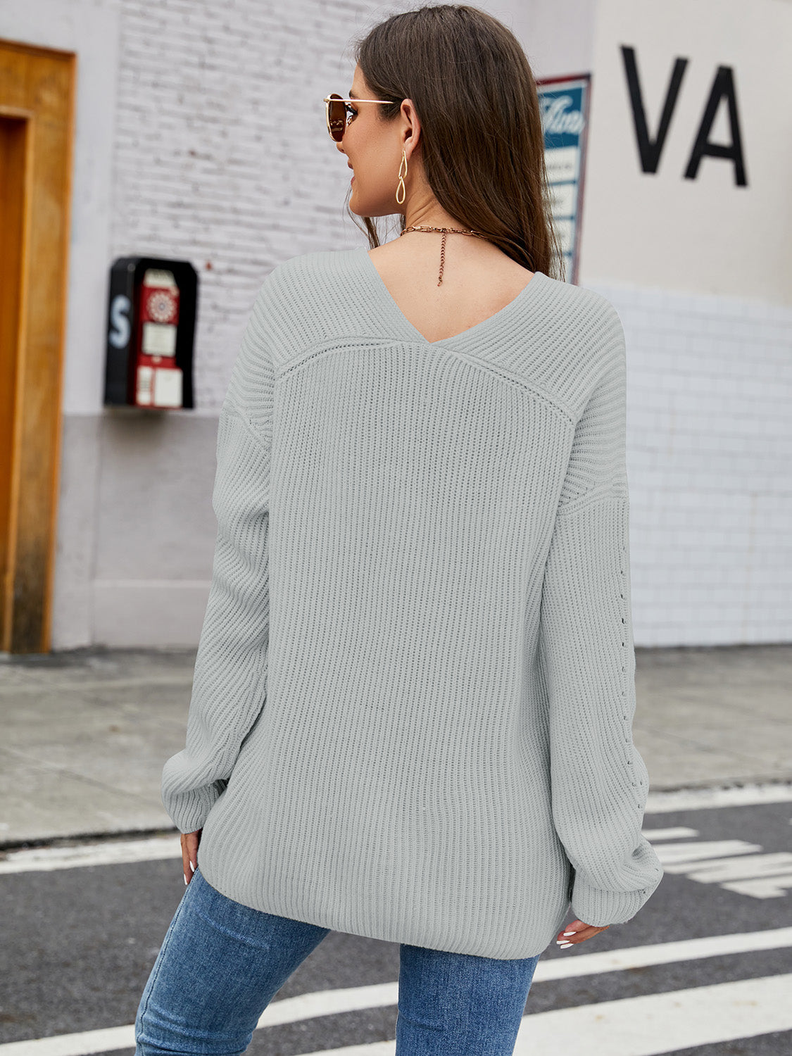 Full Size V-Neck Rib-Knit Top