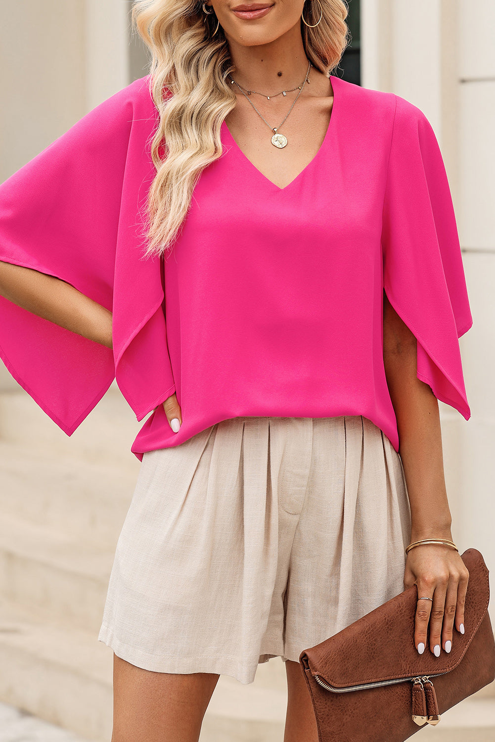 Malibu Dreams V-Neck Cloak Sleeve Blouse