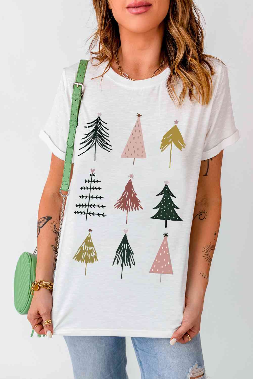 Full Size Christmas Tree Graphic Short Sleeve T-Shirt