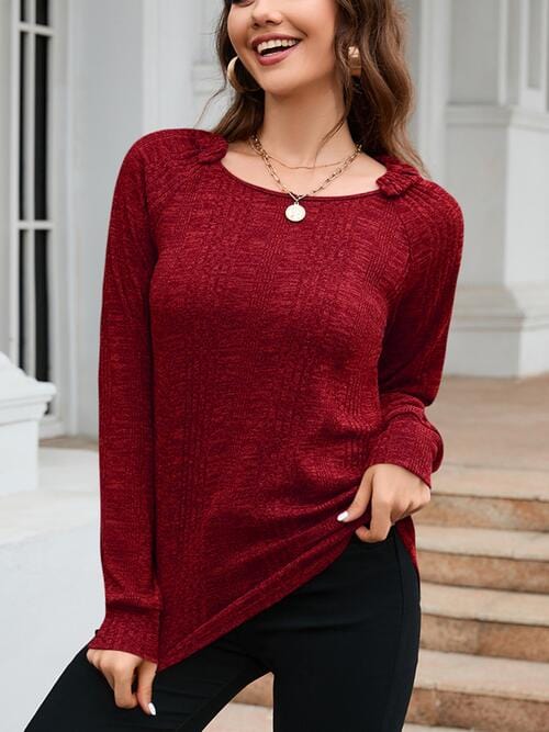 LoveByHannah Texture Round Neck Long Sleeve Knit Top