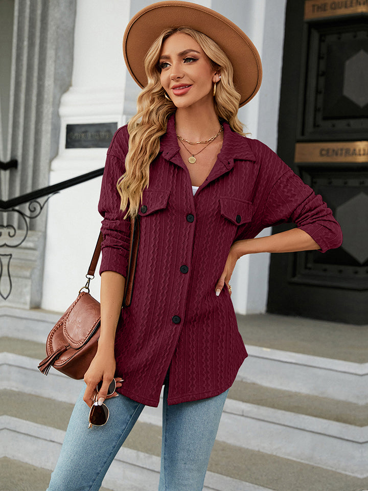 Full Size Collared Neck Long Sleeve Shirt