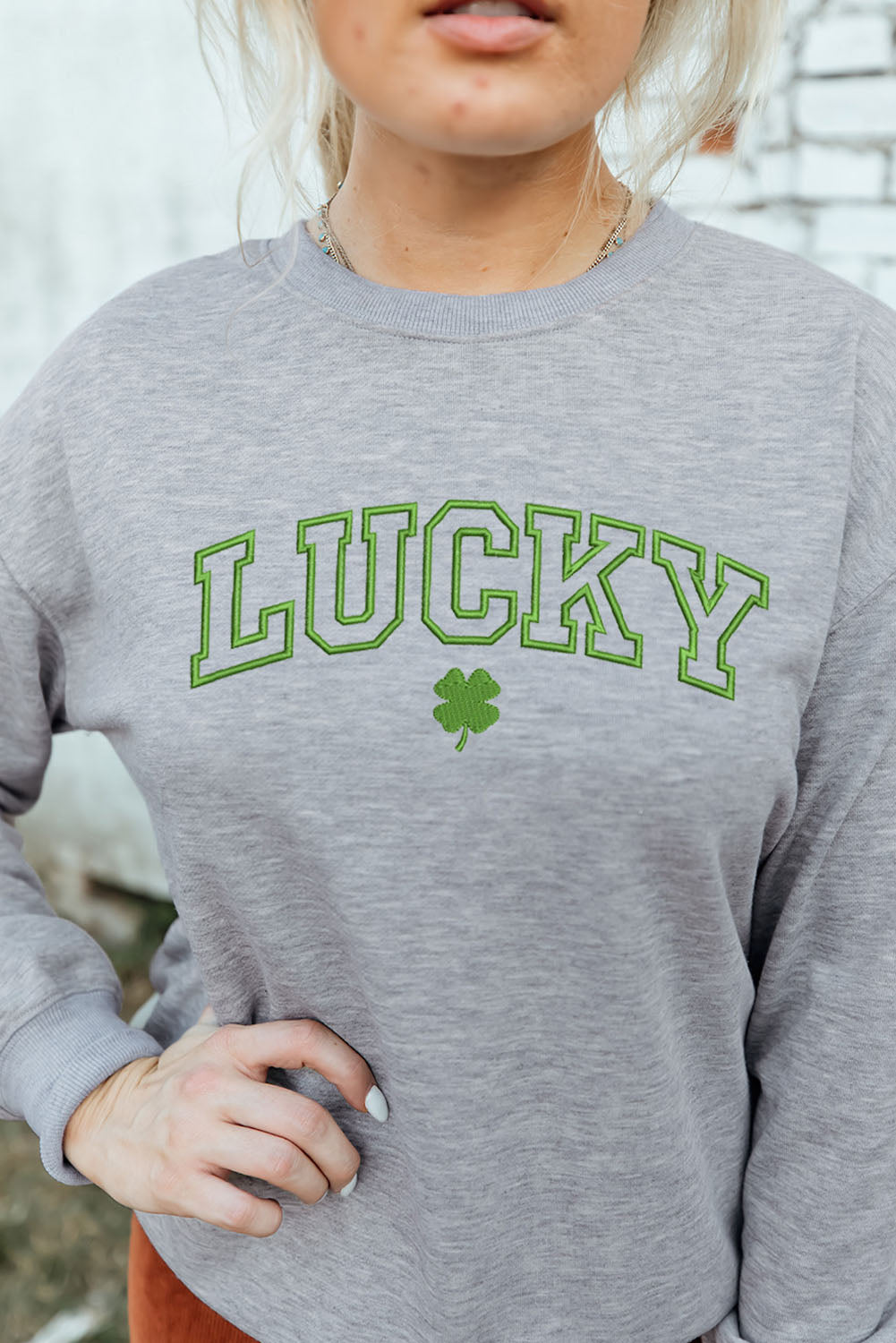 Women's Full Size LUCKY Dropped Shoulder Sweatshirt