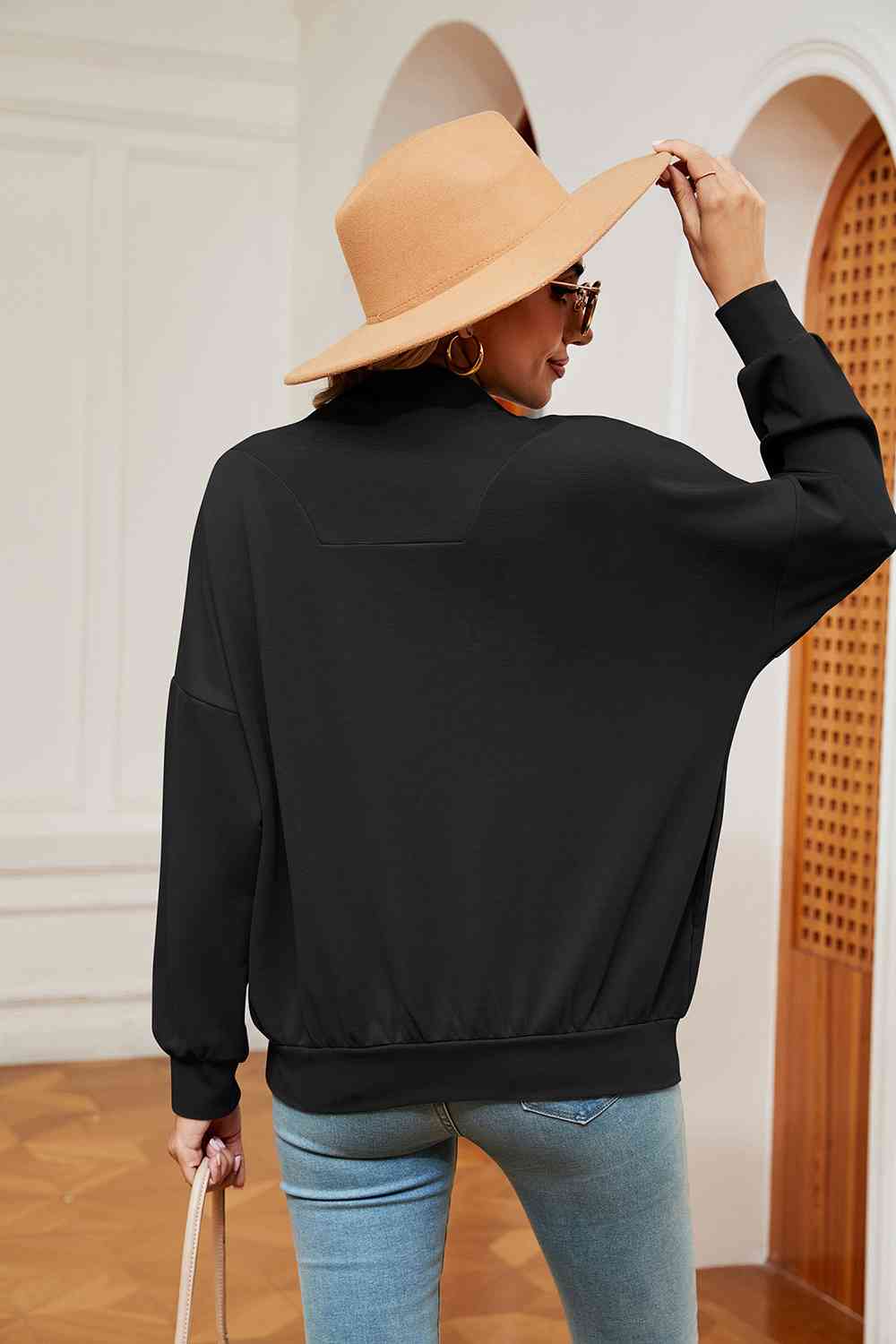 Full Size Half-Zip Dropped Shoulder Sweatshirt