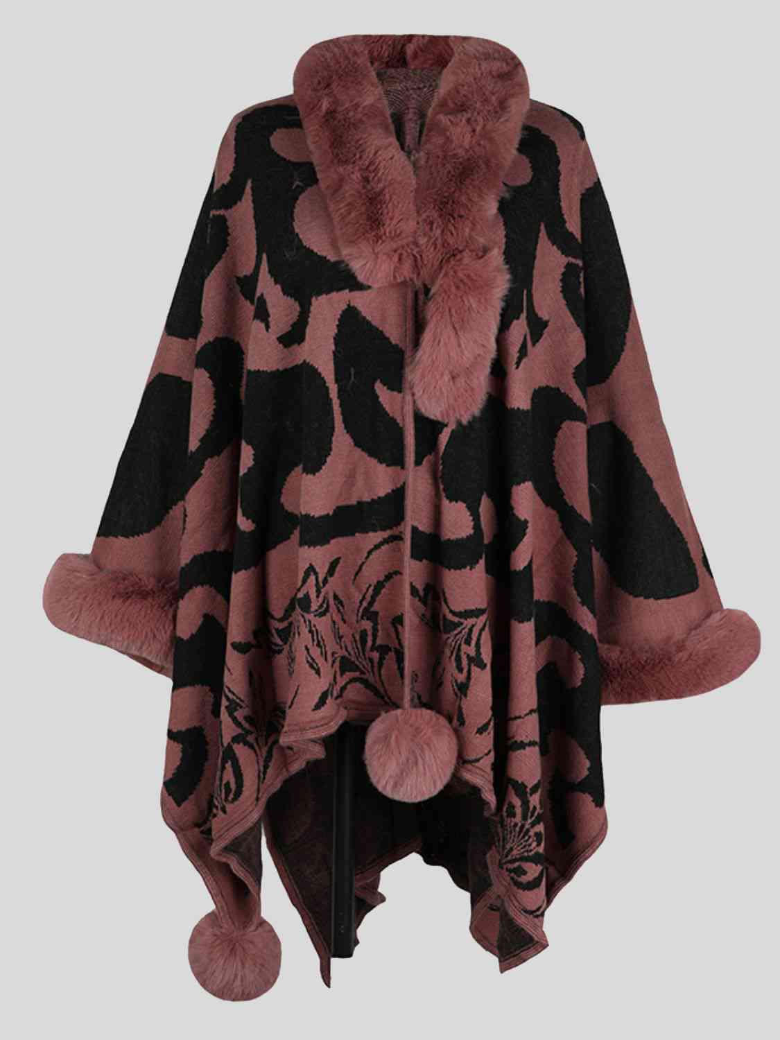 Dress To Impress One Size Faux Fur Trim Poncho