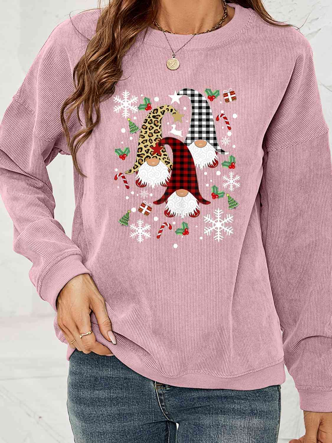 CHRISTMAS THEMED Faceless Gnome Graphic Drop Shoulder Sweatshirt