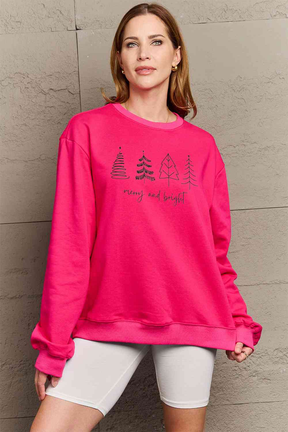 Simply Love Full Size Christmas MERRY AND BRIGHT Graphic Sweatshirt