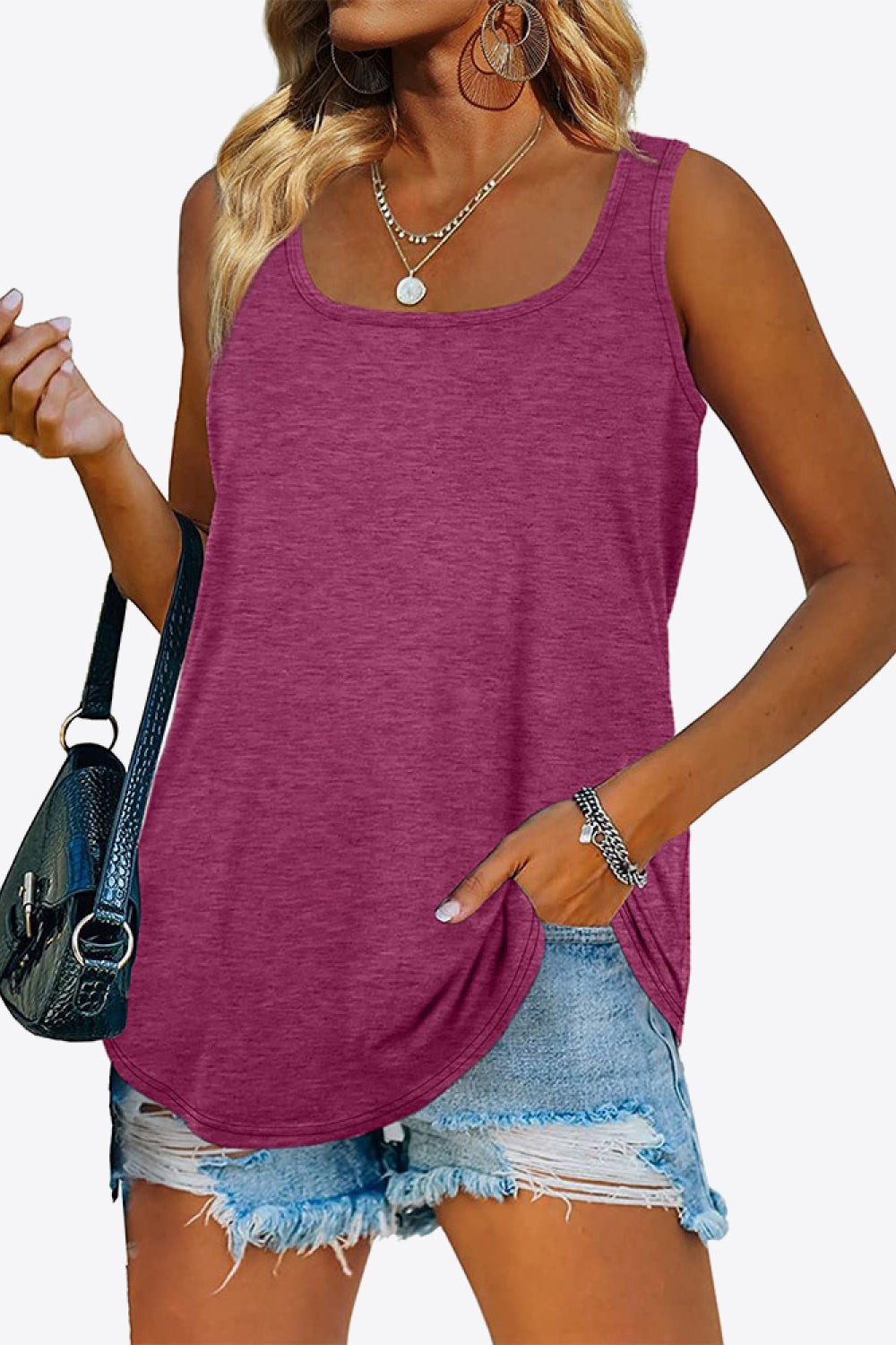 CHICbabe Full Size Curved Hem Square Neck Tank