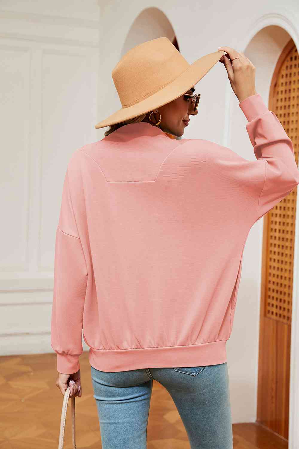 Full Size Half-Zip Dropped Shoulder Sweatshirt