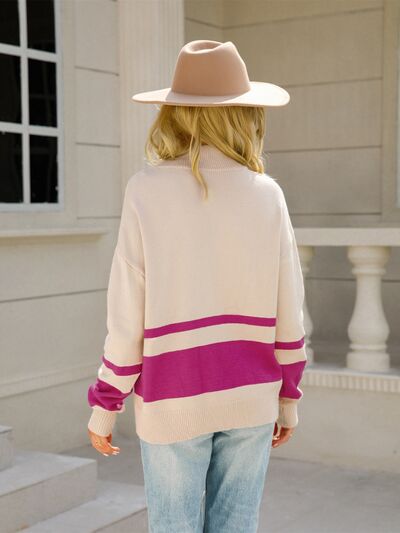 Color Block Half Zip Knit Top