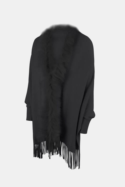 BeautifulMe Fringe Open Front Long Sleeve Poncho