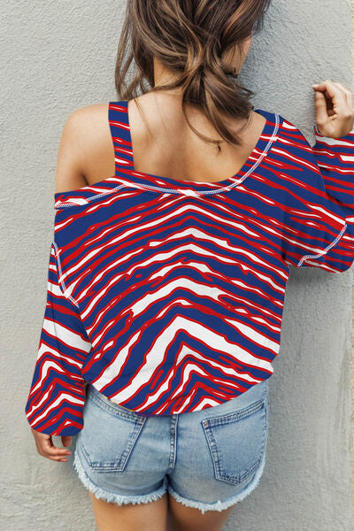 Striped Asymmetrical Neck Long Sleeve T-Shirt