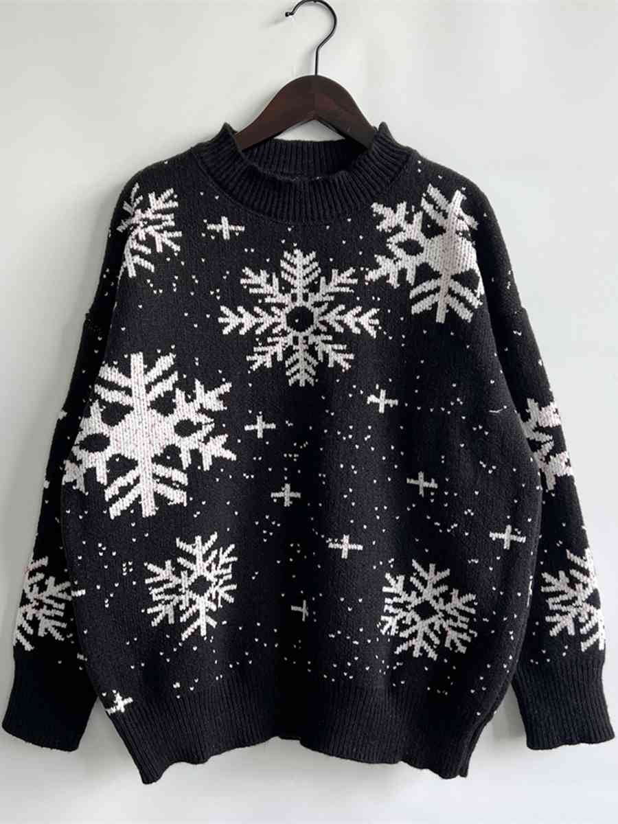 CHRISTMAS Snowflake Pattern Dropped Shoulder Sweater