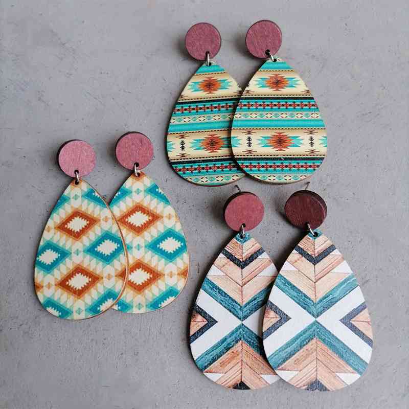 Southwestern Themes Geometric Wood Teardrop Earrings