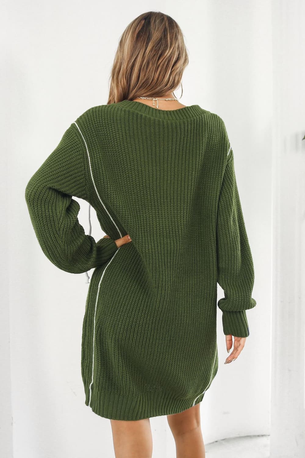 Avery Aria Contrast V-Neck Sweater Dress