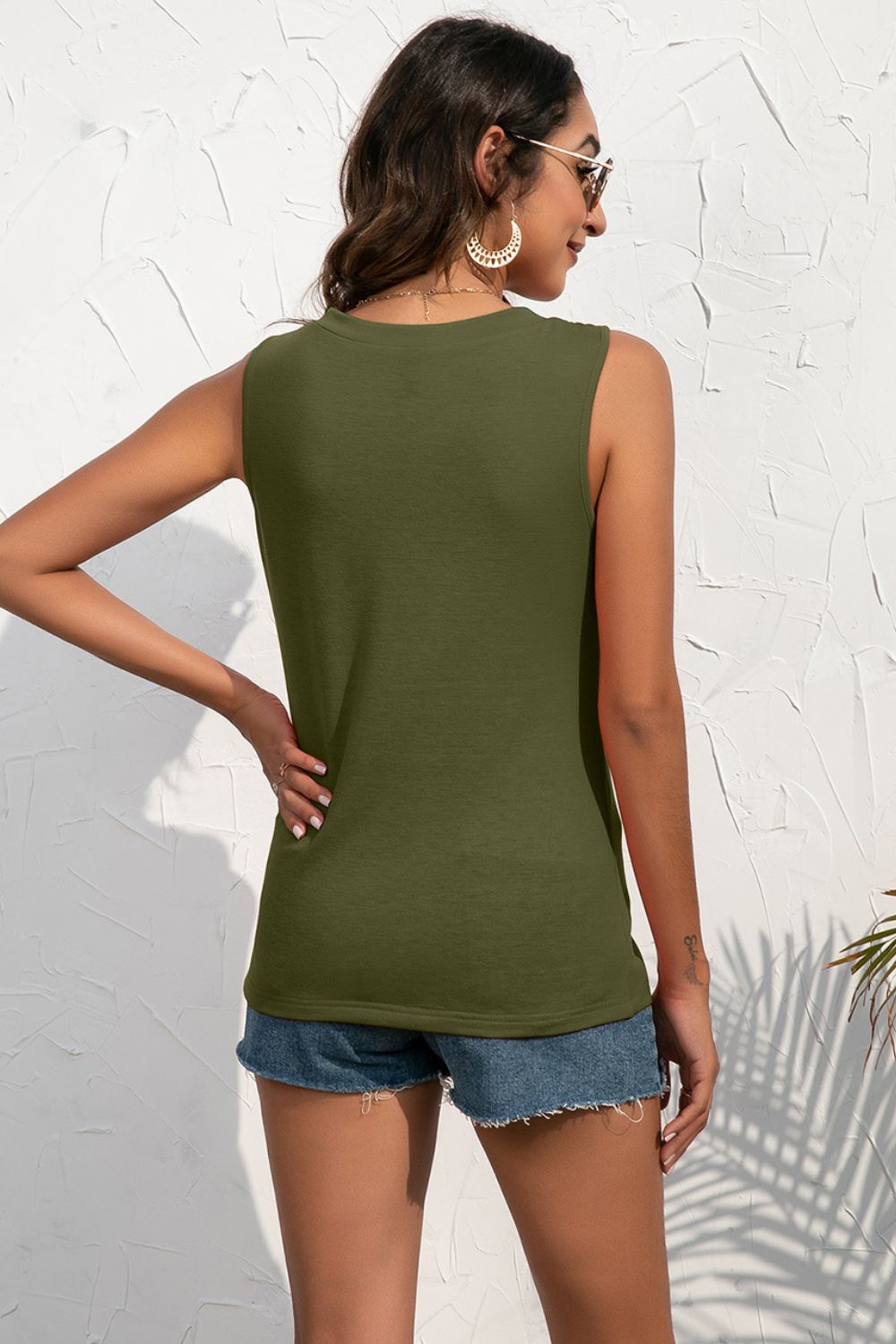 Women's Buttoned Deep V Tank